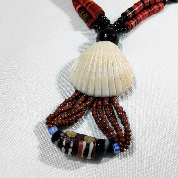 Beaded Shell Necklace Islander Style Luau Beach Party Statement Necklace - Picture 3 of 8
